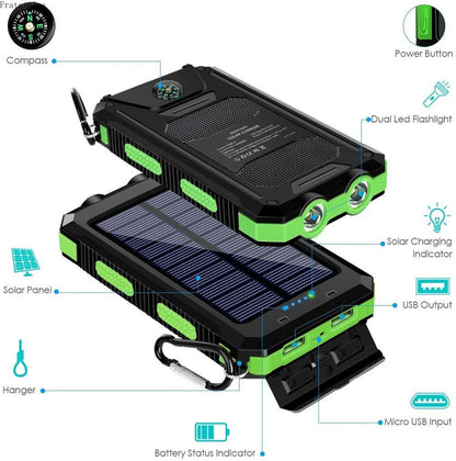 Power Bank solar portabil Încărcare puternică Powerbank Încărcător extern de baterie Lumină puternică LDE Lumină pentru toate telefoanele inteligente 20000