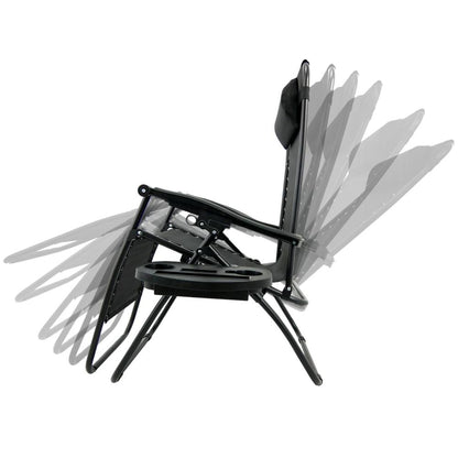 set 2xScaune Tip Sezlong Pliabil Gravitatie Zero Pentru Terasa, Gradina Sau Plaja , Tetiera, Suport Bauturi, Reglabil, Negru