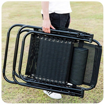 set 2xScaune Tip Sezlong Pliabil Gravitatie Zero Pentru Terasa, Gradina Sau Plaja , Tetiera, Suport Bauturi, Reglabil, Negru