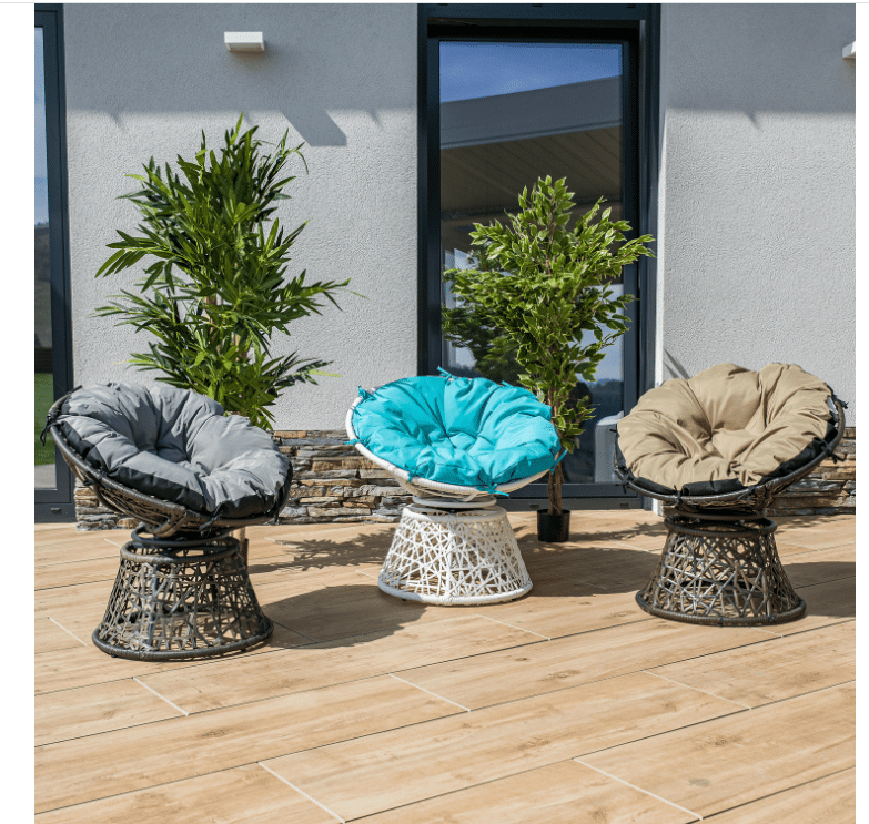 fotoliu de gradina,constructie din otel,material impletitura dinratan artificial, rotativ, perna de culoaregri deschis si negru,78 x 75 x 80 cm