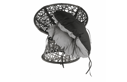 fotoliu de gradina,constructie din otel,material impletitura dinratan artificial, rotativ, perna de culoaregri deschis si negru,78 x 75 x 80 cm