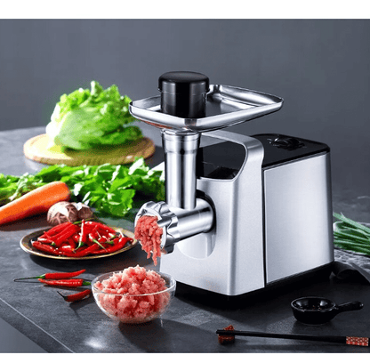 Mașină de tocat carne electrică JRH din inox – Putere mare, 3 site de tocare, accesorii cârnați