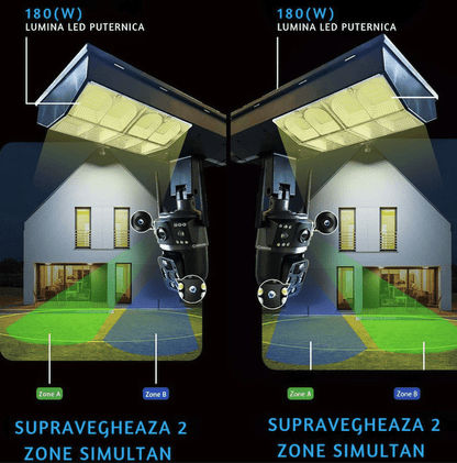 Camera de Supraveghere Duală JRH 2in1, 4G SIM, PTZ, 2 Lentile, Panou Solar 16W, Acumulator 16000 mAh, Lumină Stradală 180W, Night Vision, microSD, Negru
