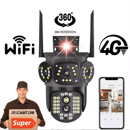 Camera de supraveghere cu panou solar 4G Cartela SIM, Wifi , Zoom 10X, 3 Ecrane, Rezolutie 4K, Detectie umana, Urmarire automata, IP66