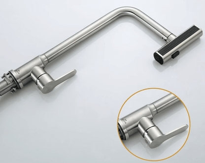 Baterie chiuveta de bucatarie inox cu dus extractibil, 3 moduri de pulverizare a apei, cartus ceramic, rotire la 360°, Argintiu