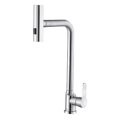 Baterie chiuveta de bucatarie inox cu dus extractibil, 3 moduri de pulverizare a apei, cartus ceramic, rotire la 360°, Argintiu