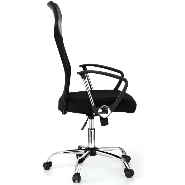 Scaun de birou ergonomic JRH, model VIRE, Negru, mecanism balans, bază oțel cromat, mesh + tetieră PU