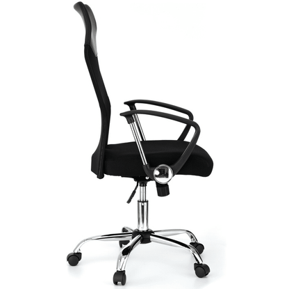 Scaun de birou ergonomic JRH, model VIRE, Negru, mecanism balans, bază oțel cromat, mesh + tetieră PU