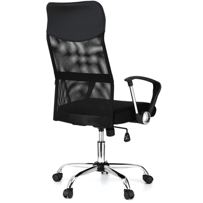 Scaun de birou ergonomic JRH, model VIRE, Negru, mecanism balans, bază oțel cromat, mesh + tetieră PU