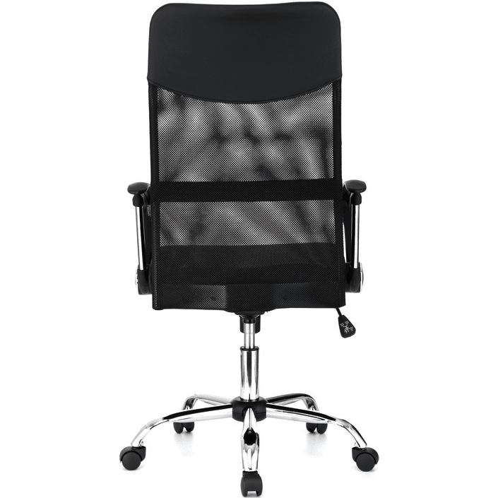 Scaun de birou ergonomic JRH, model VIRE, Negru, mecanism balans, bază oțel cromat, mesh + tetieră PU