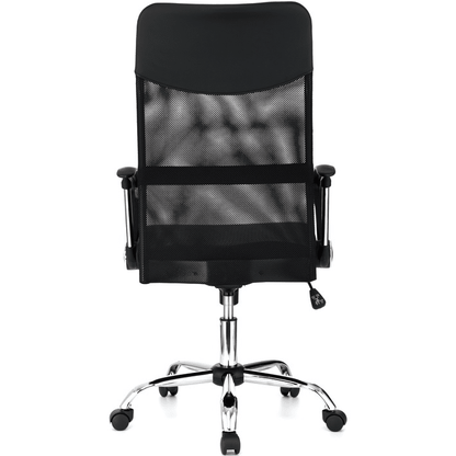 Scaun de birou ergonomic JRH, model VIRE, Negru, mecanism balans, bază oțel cromat, mesh + tetieră PU