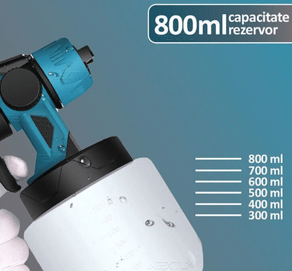 Pistol de vopsit JRH fără cablu cu 2 acmulatori , 800 ml, duză din cupru, presiune ajustabilă, 3 moduri pulverizare, albastru
