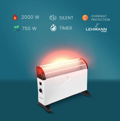Incalzitor electric Jrh, 2000W, 3 trepte de putere, termostat, 340x140x570 mm, alb