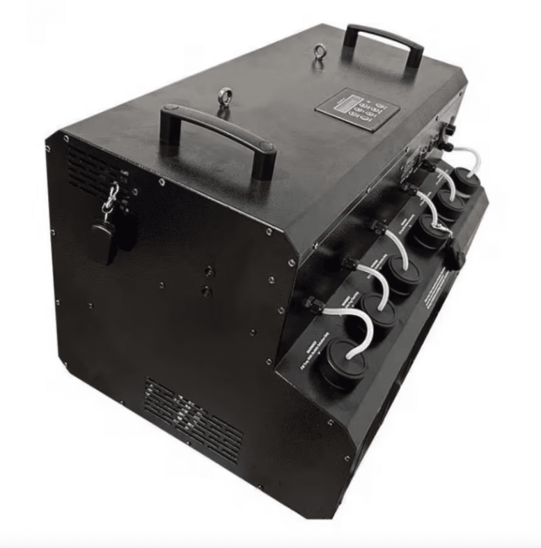 Mașină Profesională de Baloane cu Fum – 4 Duze, DMX 8 Canale, LED RGB, Telecomandă Wireless, 1500W