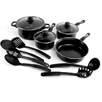 Set 13 piese oale si cratite, longziming, cu capac din sticla, antiaderent, din fier