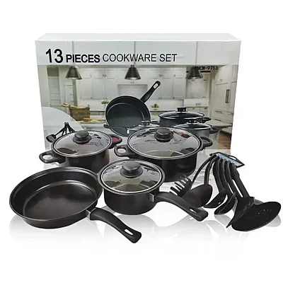 Set 13 piese oale si cratite, longziming, cu capac din sticla, antiaderent, din fier