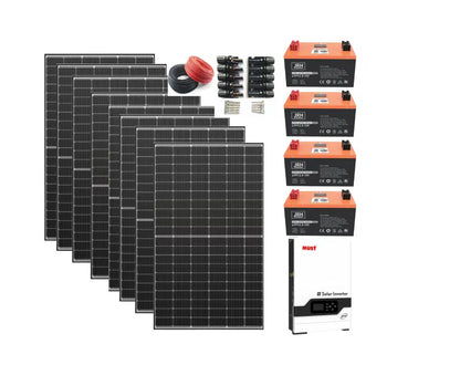 pachet 5kw ,acmulatori stocare 5kw ,9 panouri 550 jrh invertor 5,2 kw hybird pro, 4 acumlatori 100a lithium lifepo4 , mufe mc4 si cabluri 20mx4mm