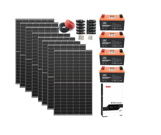 pachet 5kw ,acmulatori stocare 5kw ,9 panouri 550 jrh invertor 5,2 kw hybird pro, 4 acumlatori 100a lithium lifepo4 , mufe mc4 si cabluri 20mx4mm