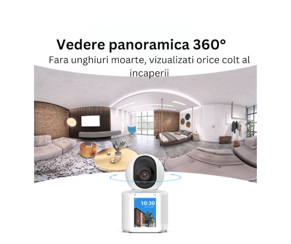 Camera video AI 360°, bidirectionala, monitorizare bebelusi sau varstnici, cu senzor detectare plans si miscare, infrarosu pentru vizionare nocturna, apel de la distanta, conectare WI-FI, control prin aplicatie, inregistrare 24h