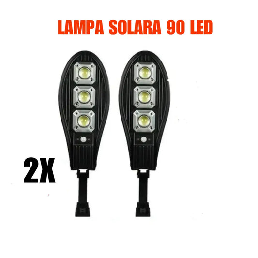 Set 2 x Lampa Solara stradala 90 LED-uri, 3 moduri de functionare, cu telecomanda.