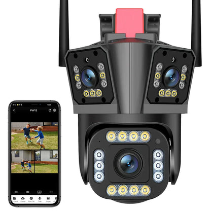 Camera de Supraveghere GRI Tripla WIFI, 12MP, Exterior/Interior, Ultra HD, 10X zoom