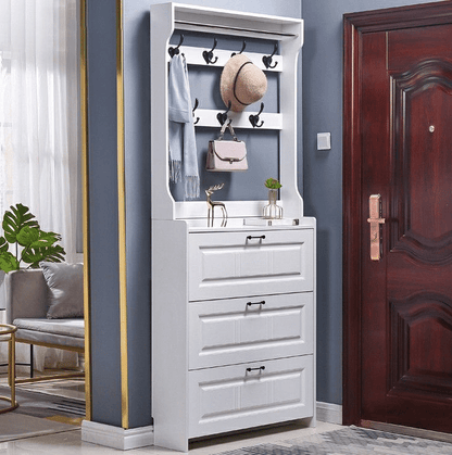 Set Mobilier Hol Alb, Pantofar Slim 3 Sertare și Cuier, Stil Scandinav, 85x24x208 cm
