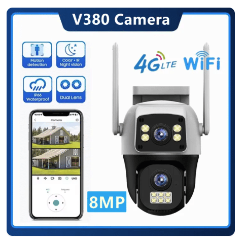 Cameră Supraveghere IP Wi-Fi 4MP Duală, 2 Antene, Zoom, Full Color Night Vision, Comunicare Intercom