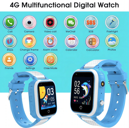 Ceas smartwatch copii , Rezistent la apa, 1.4 inch, apel video, blocare apel, monitorizare spion, Albastru