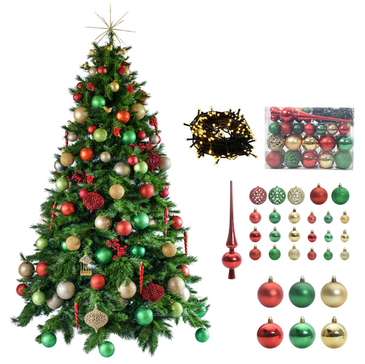 Pachet Complet Craciun - Brad Artificial 180 cm + Set  de Decoratiuni Incluse