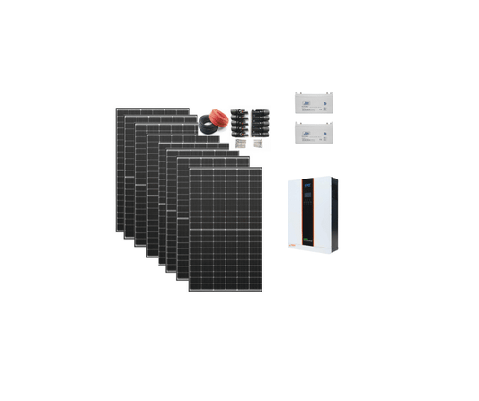 pachet 3kw one invertor : 5 panouri jrh 550w + 2 acmlatori 120ah12v + 1 invertor 3kw 80amppt + 20m/4mm si 10 mufe mc4