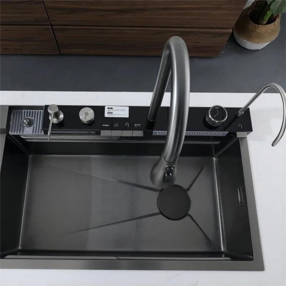 Chiuveta multifunctionala inox, cu led, gri 75×46 afisaj digital a temperaturii