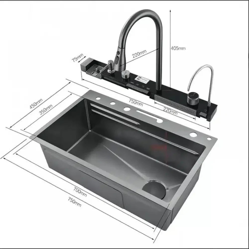 Chiuveta multifunctionala inox, cu led, gri 75×46 afisaj digital a temperaturii