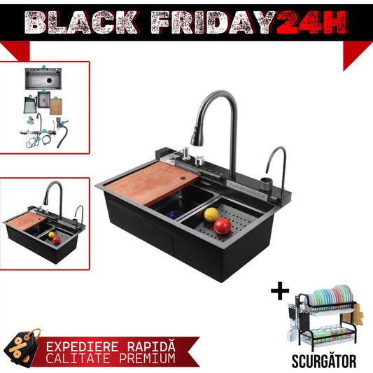 Chiuvetă de bucătărie otel inoxidabil, afisaj digital temperatura apa + scurgator Vase!