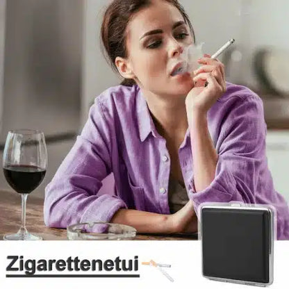 Cutie pentru depozitarea tigaretelor Thirei, otel inoxidabil/ piele PU, negru/argintiu, 9,6 x 9,2 x 1,9 cm