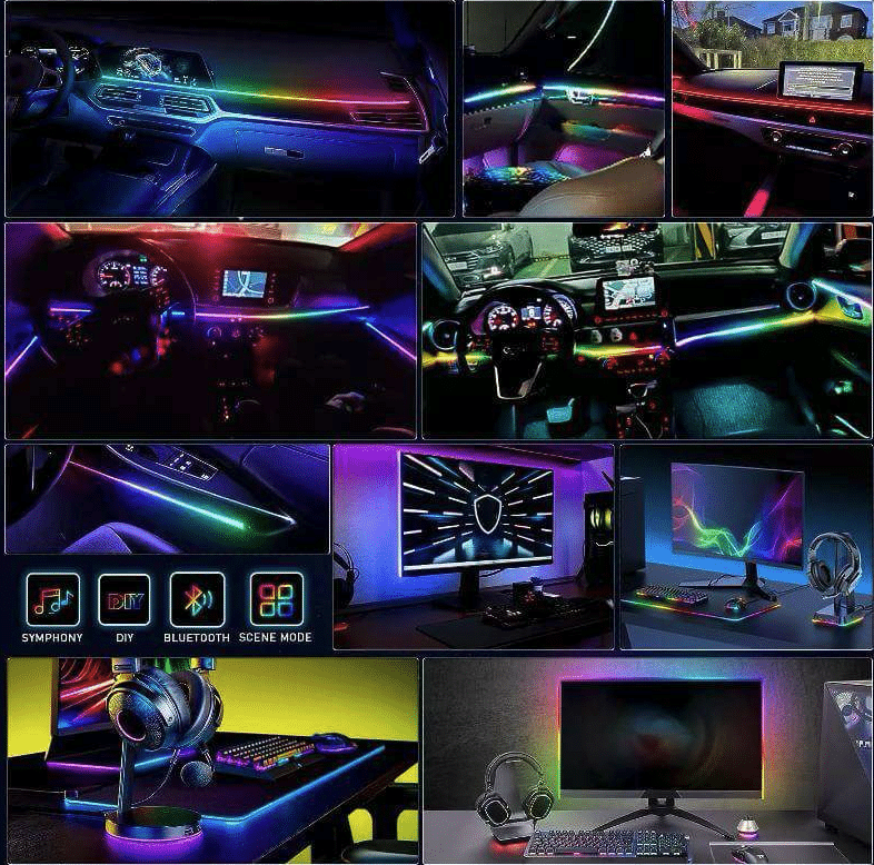 Kit Banda LED RGB Interior Auto 110cm si 25cm USB cu Telecomanda si Aplicatie Telefon