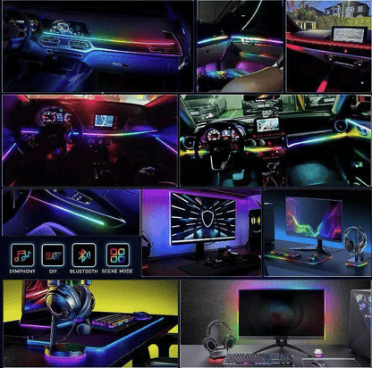 Kit Banda LED RGB Interior Auto 110cm si 25cm USB cu Telecomanda si Aplicatie Telefon