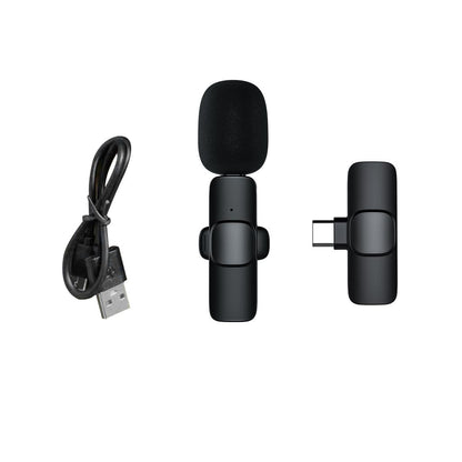 Microfon Lavaliera profesionala Wireless Type C/Iphone, portabil pentru smartphone, laptop, tableta, Negru