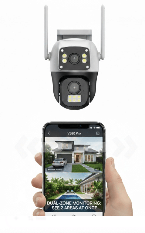 Cameră Supraveghere IP Wi-Fi 4MP Duală, 2 Antene, Zoom, Full Color Night Vision, Comunicare Intercom