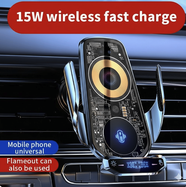 Incarcator telefon wireless cu support pentru masina, incarcare rapida 15w, model transparent.