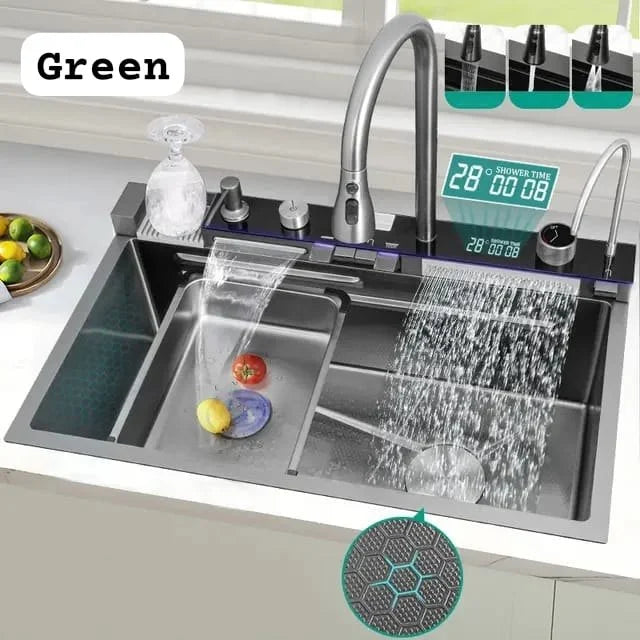 Chiuveta de bucatarie otel inoxidabil, afisaj digital temperatura apa + scurgator vase