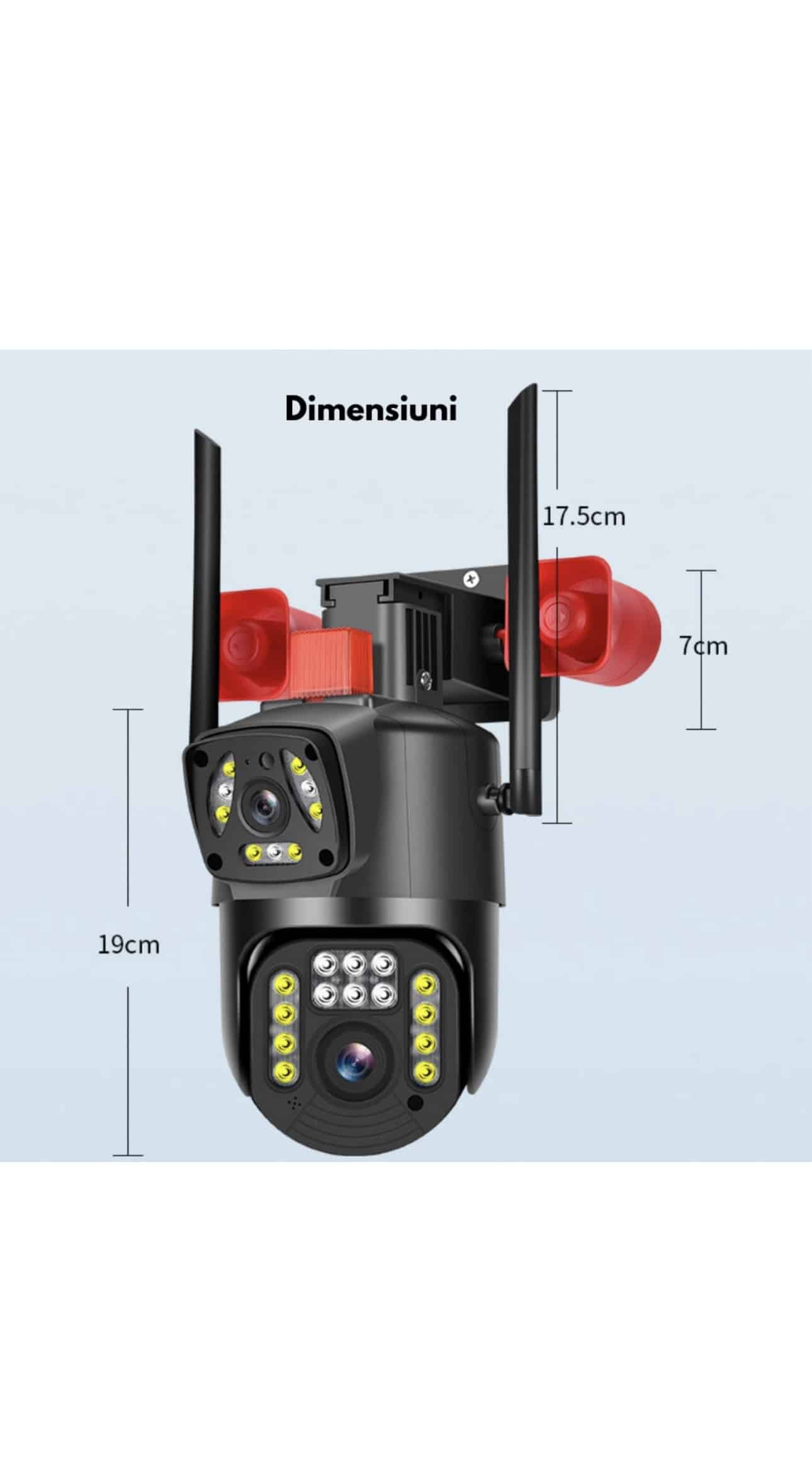 Cameră Supraveghere Wi-Fi JRH V380 cu LED-uri, Goarnă Dublă, Lumină Alarmă Puternică, Senzor de Mișcare, Audio Bidirecțional, Vedere Nocturnă 1080P PTZ Exterior / Interior