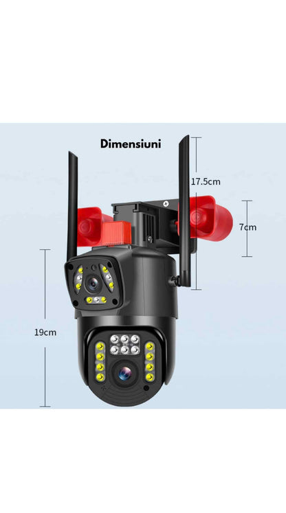 Cameră Supraveghere Wi-Fi JRH V380 cu LED-uri, Goarnă Dublă, Lumină Alarmă Puternică, Senzor de Mișcare, Audio Bidirecțional, Vedere Nocturnă 1080P PTZ Exterior / Interior