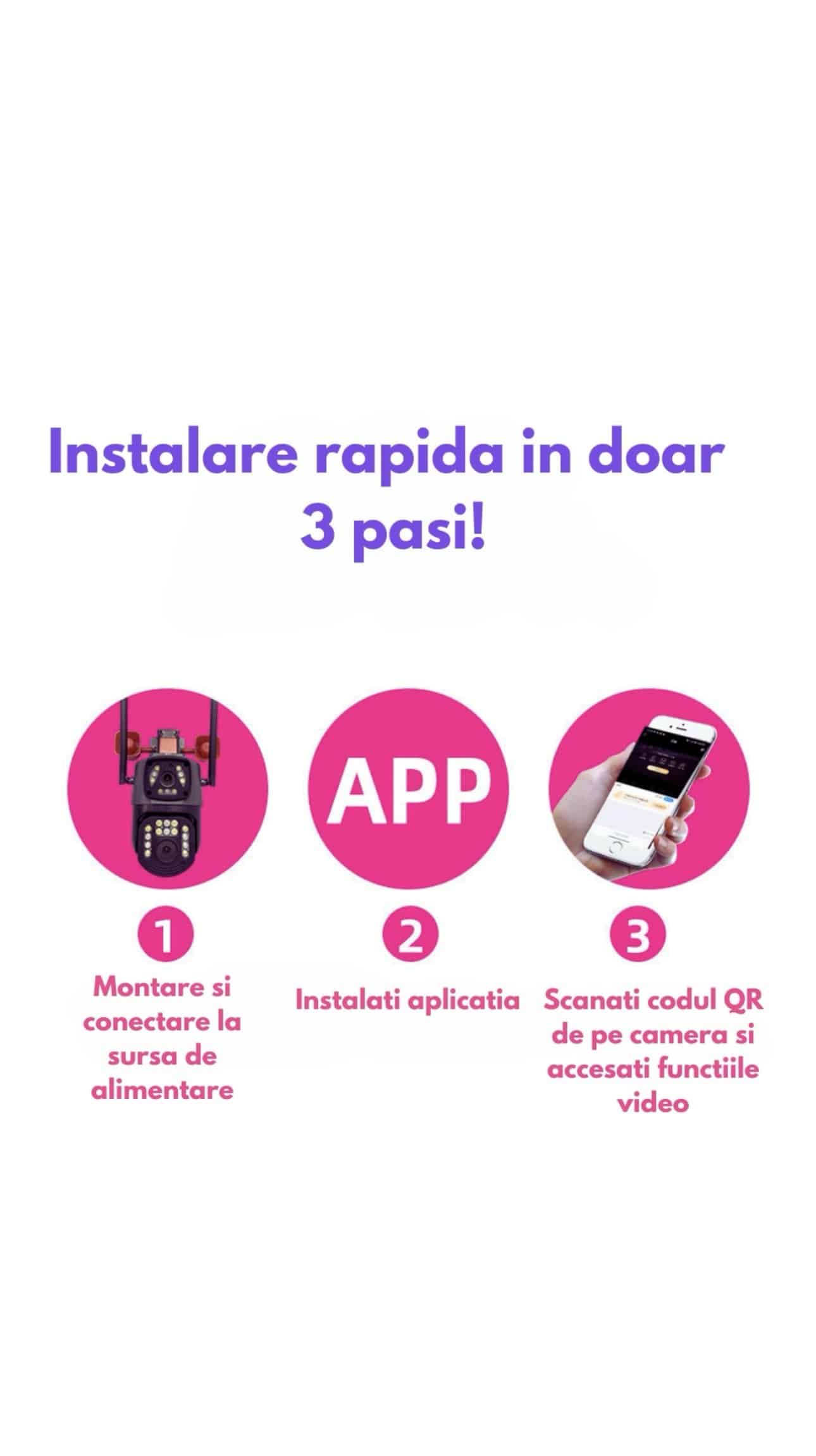 Cameră Supraveghere Wi-Fi JRH V380 cu LED-uri, Goarnă Dublă, Lumină Alarmă Puternică, Senzor de Mișcare, Audio Bidirecțional, Vedere Nocturnă 1080P PTZ Exterior / Interior