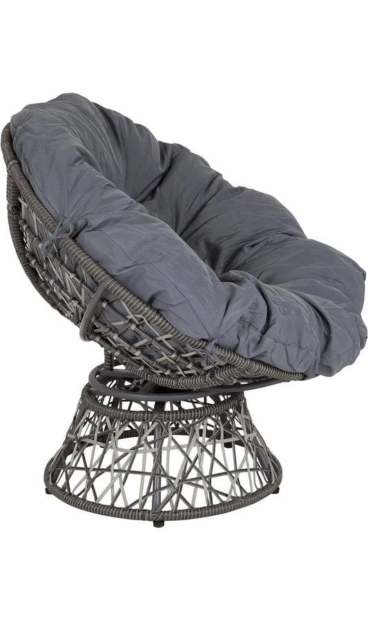 fotoliu de gradina,constructie din otel,material impletitura dinratan artificial, rotativ, perna de culoaregri deschis si negru,78 x 75 x 80 cm