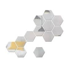 Set 12 autocolante de perete tip oglinda design Hexagon 126x110x63 mm, Argintiu