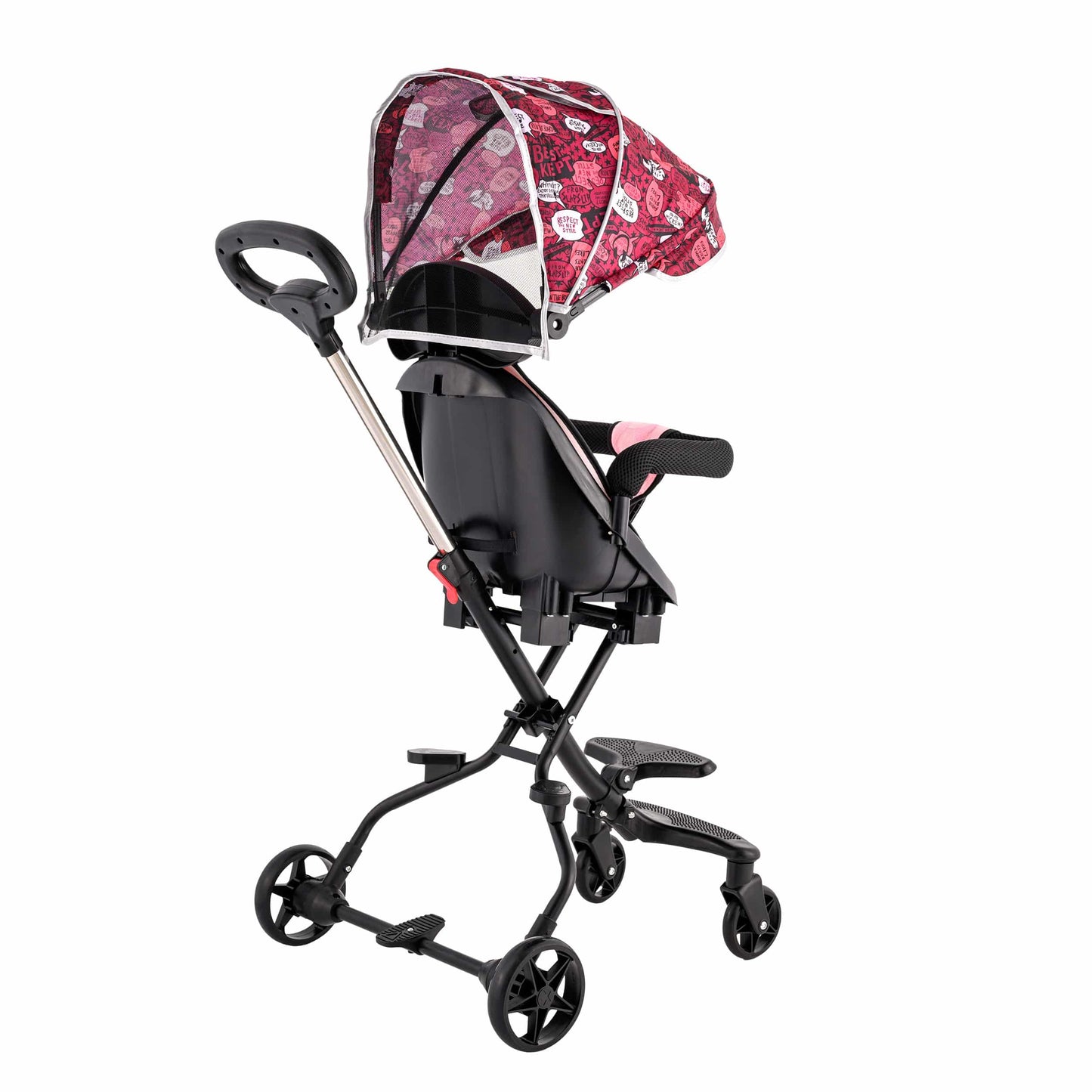Carucior pliabil, Sport, roz, Cu copertina pentru protectie UV detasabila, Pentru copii intre 6 si 36 luni, Suport picioare, 2 roti pivotante si blocare roti, Centura de siguranta in 3 puncte