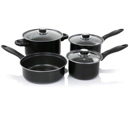 Set vase de gatit, 7 piese, otel carbon, negru