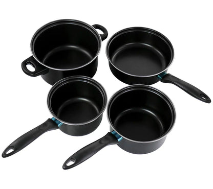 Set vase de gatit, 7 piese, otel carbon, negru