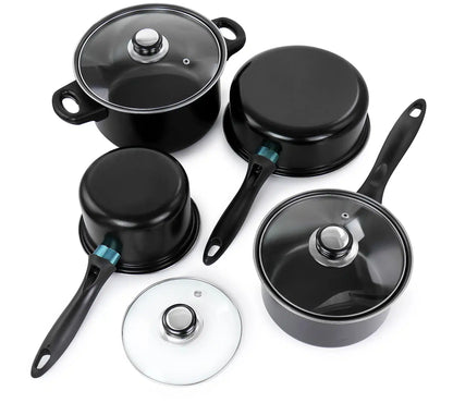 Set vase de gatit, 7 piese, otel carbon, negru