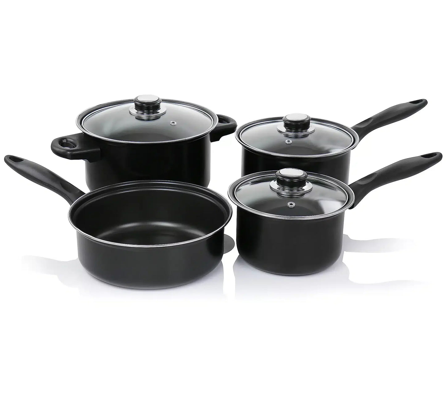 Set vase de gatit, 7 piese, otel carbon, negru